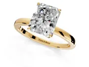 Solitaire Engagement Ring Setting for Radiant Cut Center with Thin Rounded Plain Band and Prong Head in Yellow Gold