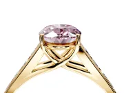 Solitaire Engagement Ring Setting for Fancy Pink Oval Center with Cathedral Channel Band and Prong Head in Yellow Gold