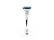 3 Stone Engagement Ring Setting for Fancy Blue Emerald Cut Center with Channel Baguette Accents and Prong Head in Platinum