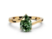Solitaire Engagement Ring Setting for Fancy Green Pear-Shaped Center with Plain Bypass Twist Band and Prong Head in Yellow Gold