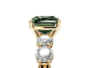 5 Stone Engagement Ring Setting for Fancy Green Asscher Cut Center with Graduated Accents and Prong Head in Yellow Gold