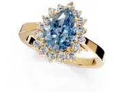 Starburst Halo Engagement Ring Setting for Fancy Blue Pear-Shaped Center with Flat Cathedral Band and Prong Head in Yellow Gold