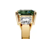 3 Stone Engagement Ring Setting for Fancy Green Emerald Cut Center with Matching Side Accents and Prong Head in Yellow Gold