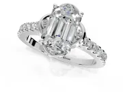 Floral Engagement Ring Setting for Emerald Cut Center with Pave Band and Floral Prong Head in Platinum