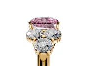 Cluster Engagement Ring Setting for Fancy Pink Radiant Cut Center with Round Cut Accent Frame and Prong Head in Yellow Gold