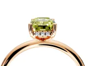 Hidden Halo Engagement Ring Setting for Fancy Yellow Emerald Cut Center with Thin Round-Wire Band and Prong Head in Rose Gold