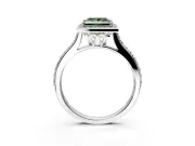 Halo Engagement Ring Setting for Fancy Green Princess Cut Center with Pave Accents, Heart Basket and Prong Head in Platinum