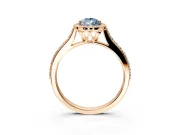 Halo Engagement Ring Setting for Fancy Blue Pear-Shaped Center with Pave Accents, Heart Basket and Prong Head in Rose Gold