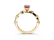 Solitaire Engagement Ring Setting for Fancy Pink Emerald Cut Center with Bezel Station Band and Prong Head in Yellow Gold