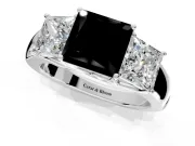3 Stone Engagement Ring Setting for Fancy Black Princess Cut Center with Raised Basket Heads and Prong Head in White Gold