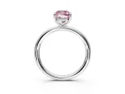 Hidden Halo Engagement Ring Setting for Fancy Pink Cushion Cut Center with Thin Rounded Band and Prong Head in Platinum