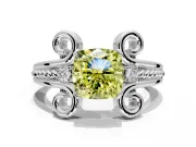 Solitaire Engagement Ring Setting for Fancy Yellow Cushion Cut Center with Twisted Band and Scroll Prong Head in Platinum