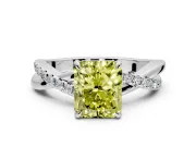 Crossover Engagement Ring Setting for Fancy Yellow Radiant Cut Center with Pave and Plain Strands and Prong Head in White Gold