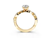 Solitaire Engagement Ring Setting for Oval Center with Bar-Station Pave Twist and Prong Head in Yellow Gold