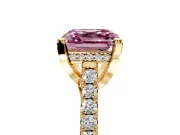Solitaire Engagement Ring Setting for Fancy Pink Asscher Cut Center with Widening Pave Band and Claw Prong Head in Yellow Gold