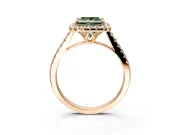 Halo Engagement Ring Setting for Fancy Green Princess Cut Center with Raised Halo, Pave Band and Prong Head in Rose Gold