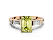 Bar-Set Engagement Ring Setting for Fancy Yellow Emerald Cut Center with Tapered Baguette Accents and Prong Head in Rose Gold