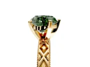 Solitaire Engagement Ring Setting for Fancy Green Heart-Shaped Center with Milgrain X Pattern Band and Prong Head in Yellow Gold