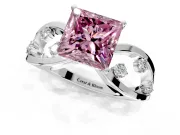 Solitaire Engagement Ring Setting for Fancy Pink Princess Cut Center with Criss-Cross Accent Band and Prong Head in Platinum