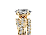 Solitaire Engagement Ring Setting for Oval Center with Woven 3-Strand Pave Band and Prong Head in Yellow Gold