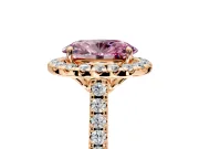 Halo Engagement Ring Setting for Fancy Pink Oval Center with Raised Halo, Pave Band and Prong Head in Rose Gold