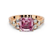 Cluster Engagement Ring Setting for Fancy Pink Asscher Cut Center with Bezel Accent Clusters and Prong Head in Rose Gold