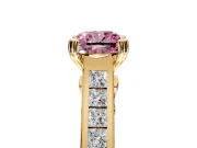 Solitaire Engagement Ring Setting for Fancy Pink Cushion Cut Center with Channel Band and Double Claw Prong Head in Yellow Gold