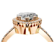 Halo Engagement Ring Setting for Heart-Shaped Center with Inner Milgrain Border and Prong Head in Rose Gold