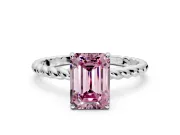 Solitaire Engagement Ring Setting for Fancy Pink Emerald Cut Center with Plain Twisted Rope Band and Prong Head in Platinum