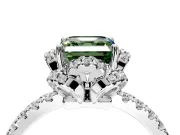 Halo Engagement Ring Setting for Fancy Green Asscher Cut Center with Openwork Halo, Pave Band and Prong Head in Sterling Silver