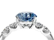 5 Stone Engagement Ring Setting for Fancy Blue Round Cut Center with Plain Band and Prong Head in White Gold