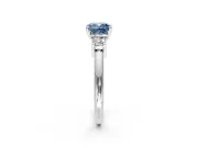 3 Stone Engagement Ring Setting for Fancy Blue Cushion Cut Center with Wide Plain Band and Prong Head in Platinum
