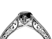 Solitaire Engagement Ring Setting for Fancy Black Pear-Shaped Center with Engraved Pave Band and Prong Head in Sterling Silver