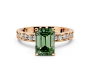 Milgrain Pave Engagement Ring Setting for Fancy Green Emerald Cut Center with Accent Band and Prong Head in Rose Gold