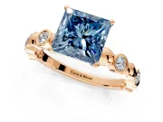Solitaire Engagement Ring Setting for Fancy Blue Princess Cut Center with Beaded Bezel Station Band and Prong Head in Rose Gold