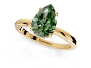 Solitaire Engagement Ring Setting for Fancy Green Pear-Shaped Center with Fine Wire Band and Prong Head in Yellow Gold