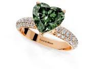 Solitaire Engagement Ring Setting for Fancy Green Heart-Shaped Center with Domed Multi-Row Pave Band and Prong Head in Rose Gold