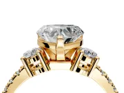 3 Stone Engagement Ring Setting for Heart-Shaped Center with Round Cut Side Accents and Prong Head in Yellow Gold
