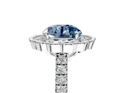 Milgrain Floral Halo Engagement Ring Setting for Fancy Blue Round Cut Center with Pave Band and Prong Head in Platinum