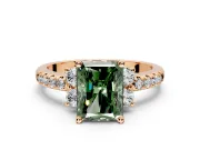 Paired Accent Engagement Ring Setting for Fancy Green Radiant Cut Center with Pave Band and Prong Head in Rose Gold