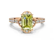 Floral Engagement Ring Setting for Fancy Yellow Emerald Cut Center with Pave Band and Floral Prong Head in Rose Gold