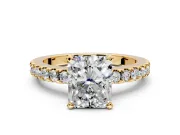 Solitaire Engagement Ring Setting for Radiant Cut Center with Single Row Accent Band and Prong Head in Yellow Gold