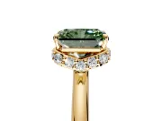 Hidden Halo Engagement Ring Setting for Fancy Green Radiant Cut Center with Plain Rounded Band and Prong Head in Yellow Gold