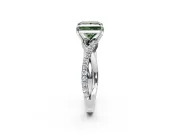 Crossover Engagement Ring Setting for Fancy Green Princess Cut Center with Pave and Plain Strands and Prong Head in Platinum