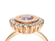 Halo Engagement Ring Setting for Fancy Pink Marquise Center with Milgrain Bezel Rim, Plain Band and Prong Head in Rose Gold