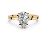 Hidden Halo Engagement Ring Setting for Pear-Shaped Center with Wide Flat Plain Band and Prong Head in Yellow Gold