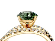 Solitaire Engagement Ring Setting for Fancy Green Round Cut Center with Woven 3-Strand Pave Band and Prong Head in Yellow Gold