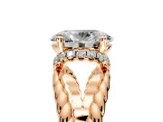 Halo Engagement Ring Setting for Oval Center with Rope Twist Split Shank and Prong Head in Rose Gold