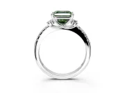Paired Accent Engagement Ring Setting for Fancy Green Asscher Cut Center with Pave Band and Prong Head in Sterling Silver