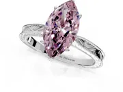 Solitaire Engagement Ring Setting for Fancy Pink Marquise Center with Engraved Milgrain Band and Prong Head in Platinum